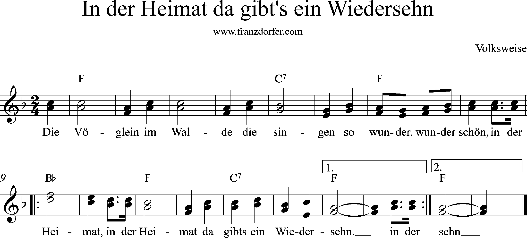 Die Vöglein im Walde Noten - in der Heimat, G-Gur